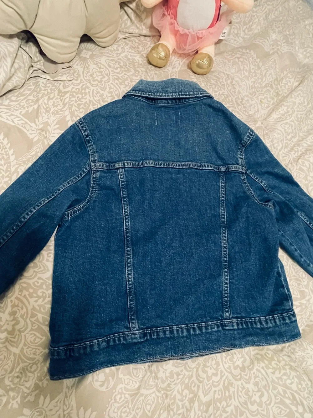 Old Navy Blue Denim Kids Jacket with Yorkie dog Pin with rhinestones.Size 10/12